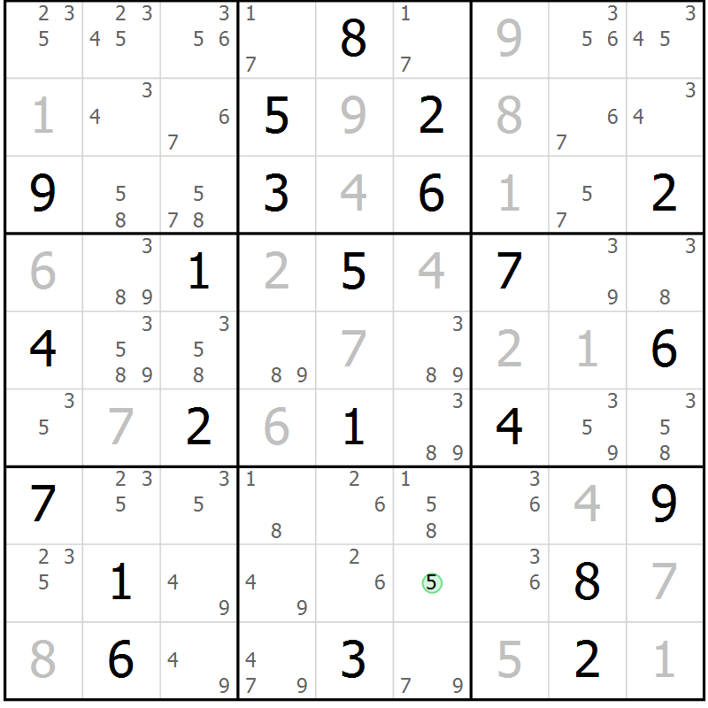 Position des candidats pour la solution de la Gr 3 page 6 du magazine de sudoku Virtuose n° 116