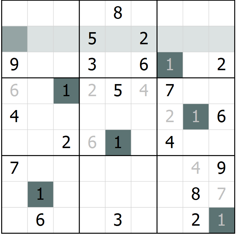 Position des candidats pour la solution de la Gr 3 page 6 du magazine de sudoku Virtuose n° 116