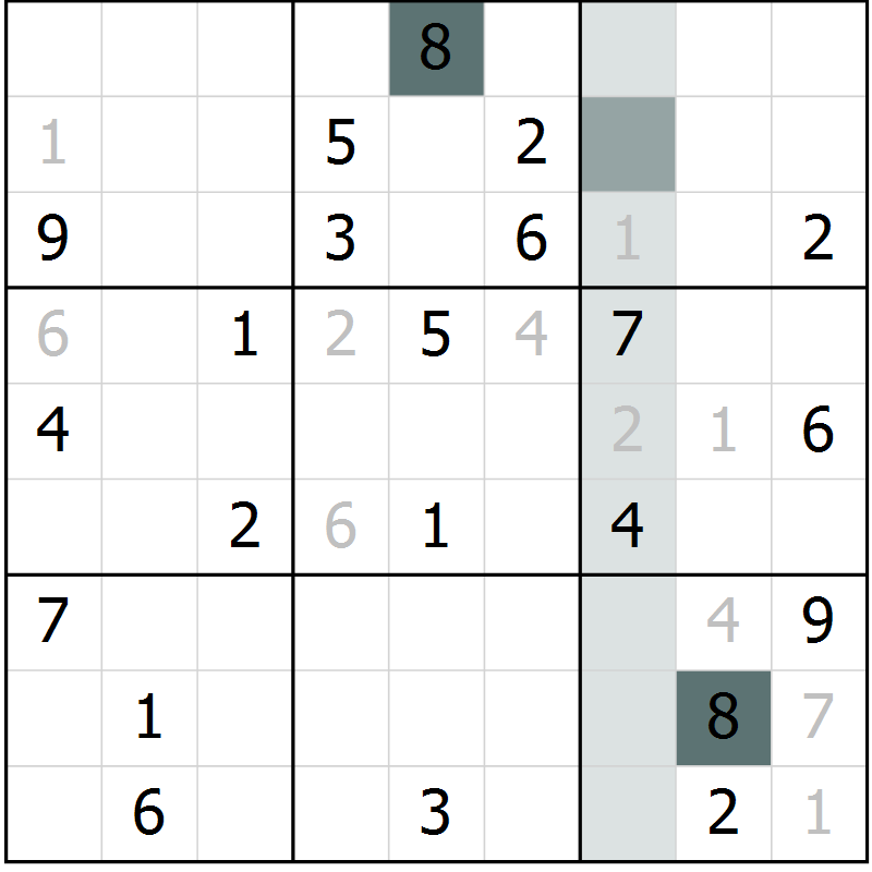 Position des candidats pour la solution de la Gr 3 page 6 du magazine de sudoku Virtuose n° 116