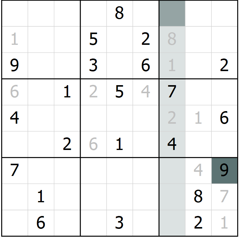 Position des candidats pour la solution de la Gr 3 page 6 du magazine de sudoku Virtuose n° 116