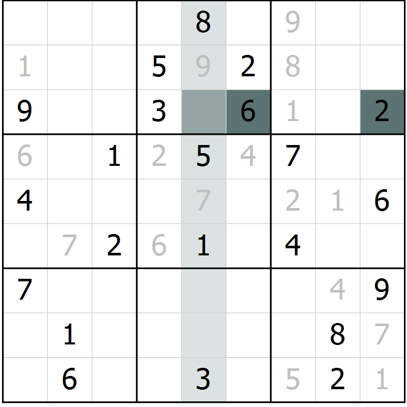 Position des candidats pour la solution de la Gr 3 page 6 du magazine de sudoku Virtuose n° 116