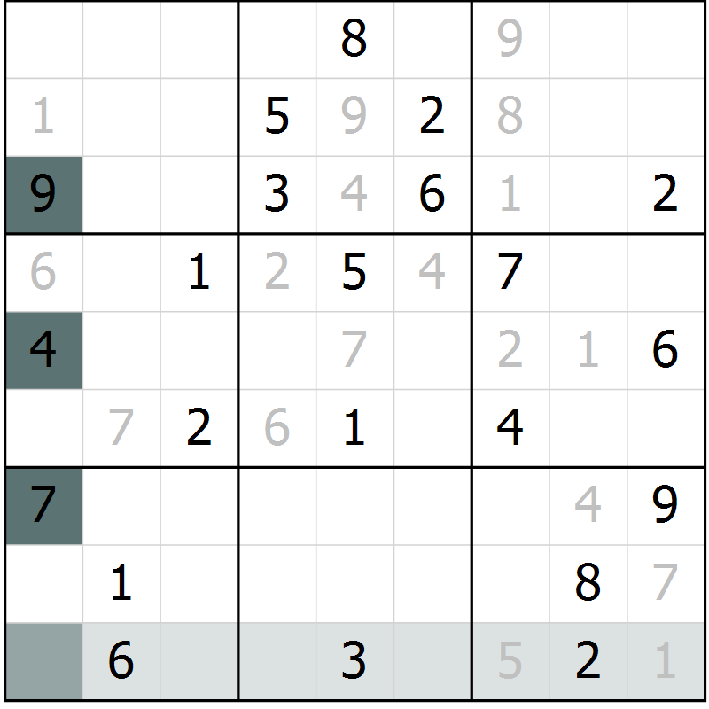 Position des candidats pour la solution de la Gr 3 page 6 du magazine de sudoku Virtuose n° 116