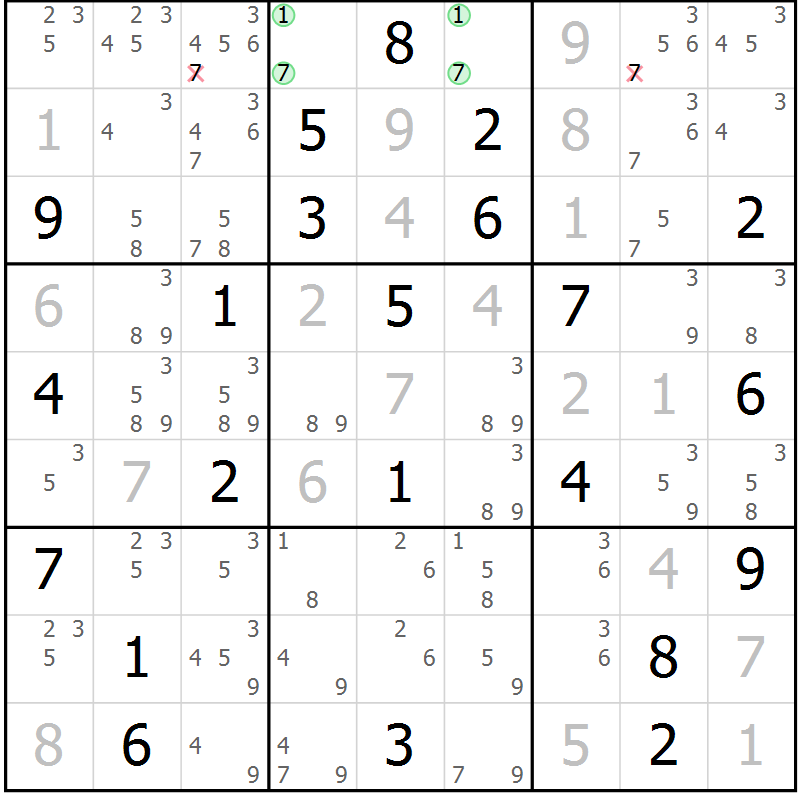 Position des candidats pour la solution de la Gr 3 page 6 du magazine de sudoku Virtuose n° 116