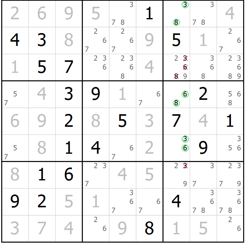 Position des candidats pour la solution de la Gr 30 page 33 du magazine de sudoku Virtuose n° 116