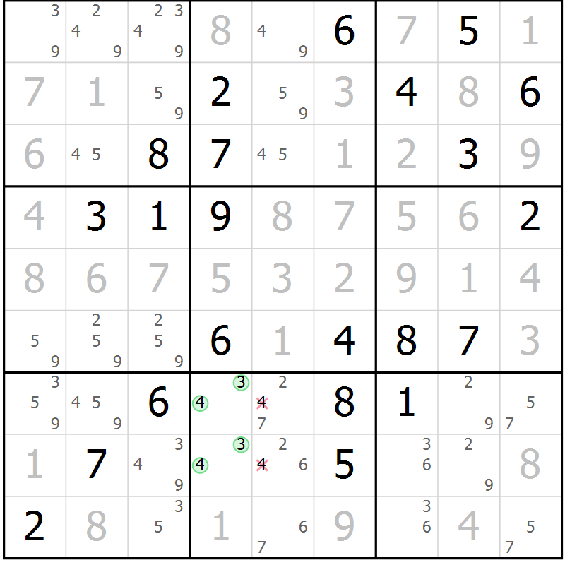Position des candidats pour la solution de la Gr 31 page 34 du magazine de sudoku Virtuose n° 116
