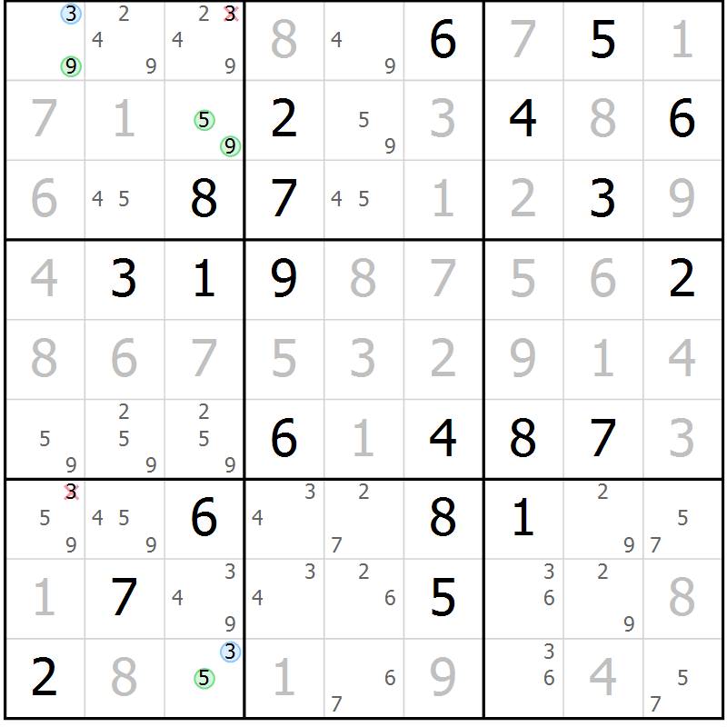 Position des candidats pour la solution de la Gr 31 page 34 du magazine de sudoku Virtuose n° 116