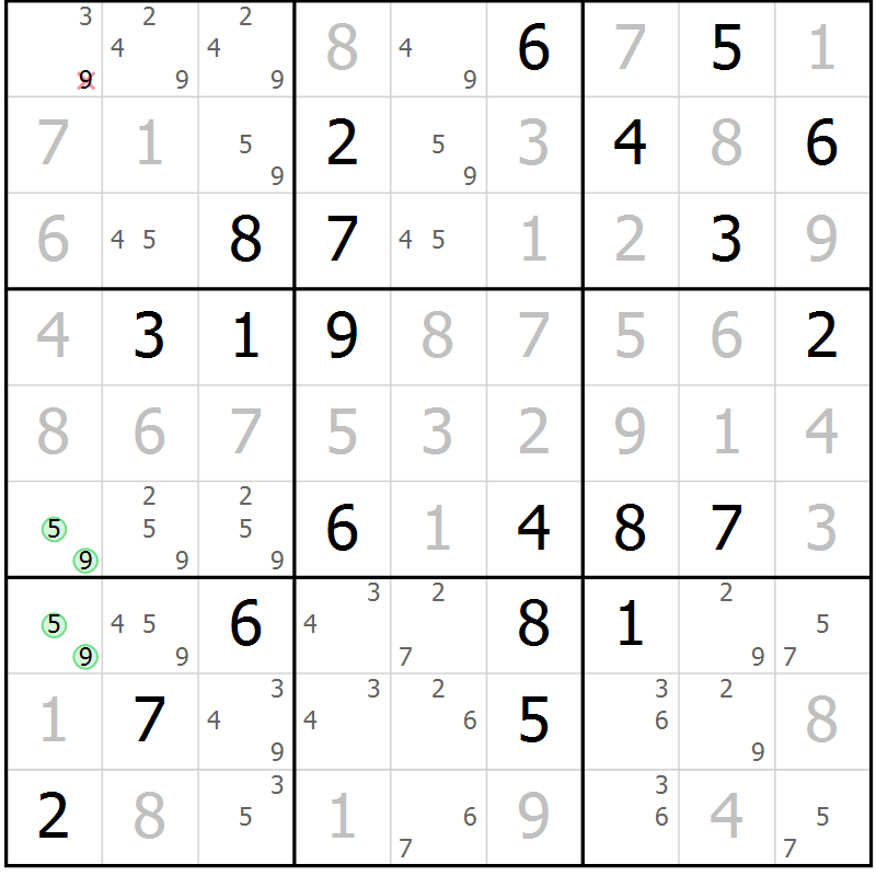 Position des candidats pour la solution de la Gr 31 page 34 du magazine de sudoku Virtuose n° 116
