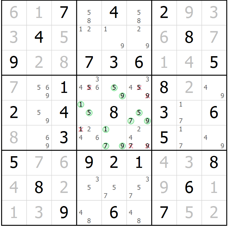 Position des candidats pour la solution de la Gr 32 page 35 du magazine de sudoku Virtuose n° 116