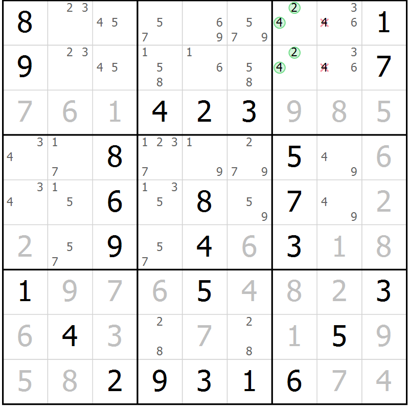Position des candidats pour la solution de la Gr 33 page 36 du magazine de sudoku Virtuose n° 116