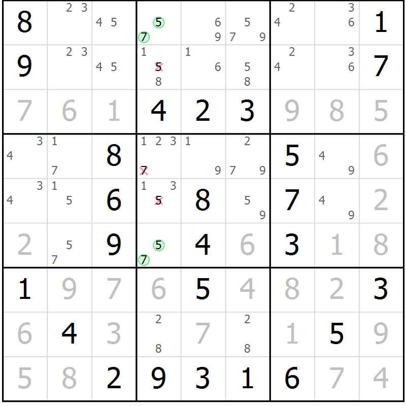 Position des candidats pour la solution de la Gr 33 page 36 du magazine de sudoku Virtuose n° 116