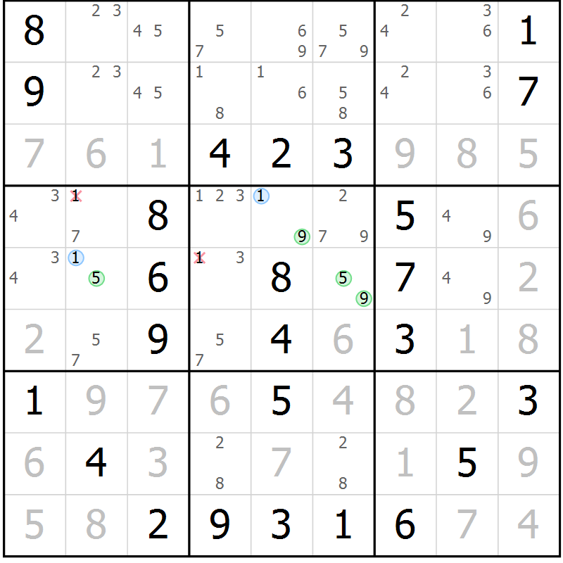 Position des candidats pour la solution de la Gr 33 page 36 du magazine de sudoku Virtuose n° 116