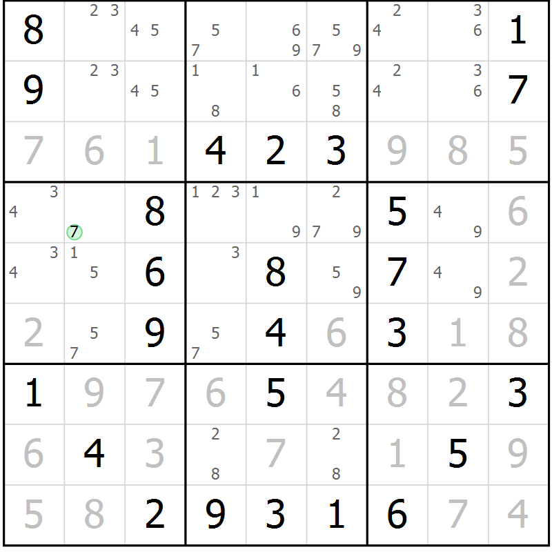 Position des candidats pour la solution de la Gr 33 page 36 du magazine de sudoku Virtuose n° 116