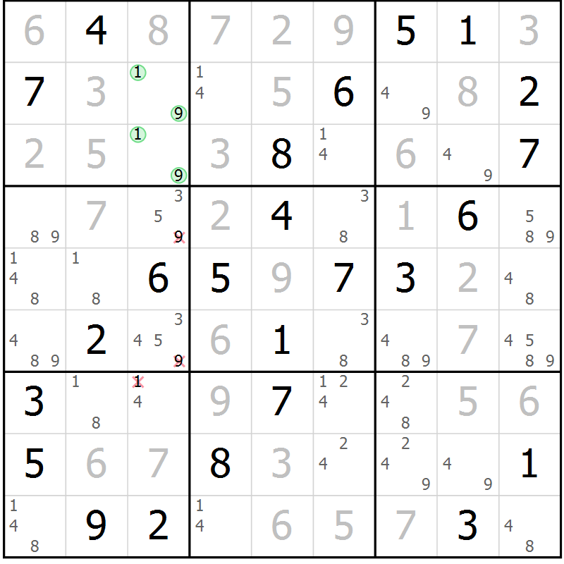 Position des candidats pour la solution de la Gr 35 page 38 du magazine de sudoku Virtuose n° 116
