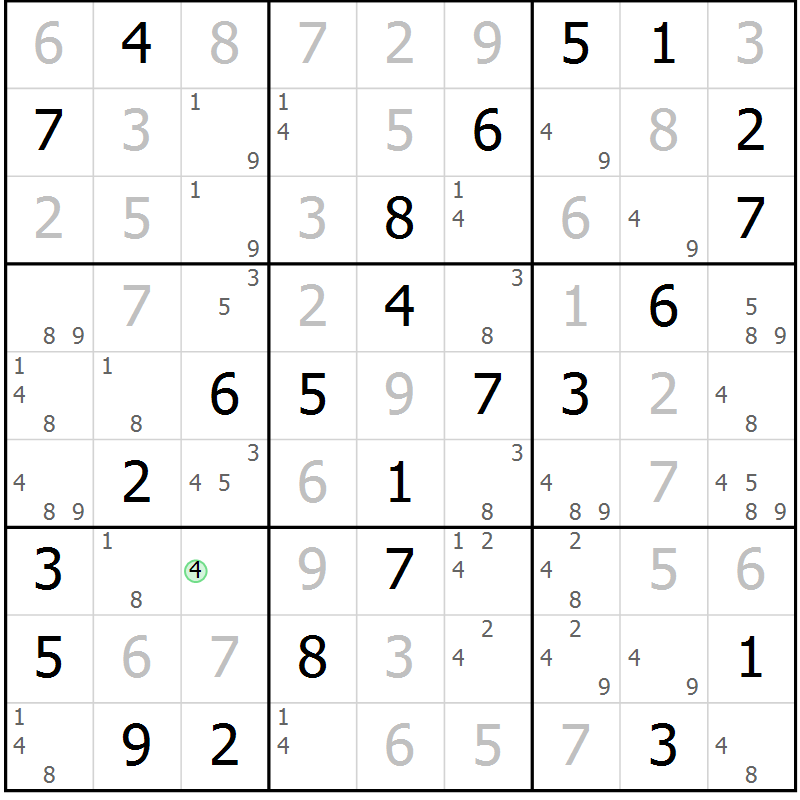 Position des candidats pour la solution de la Gr 35 page 38 du magazine de sudoku Virtuose n° 116