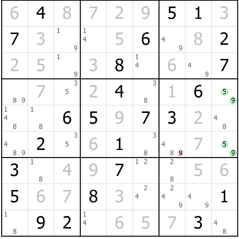 Position des candidats pour la solution de la Gr 35 page 38 du magazine de sudoku Virtuose n° 116