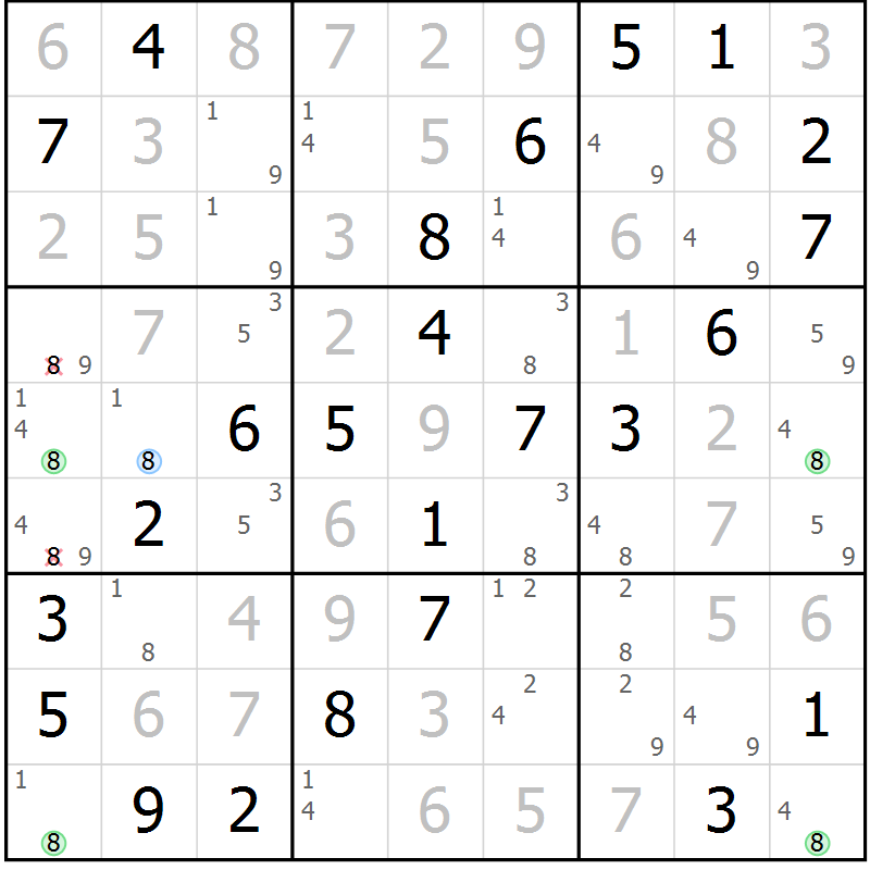 Position des candidats pour la solution de la Gr 35 page 38 du magazine de sudoku Virtuose n° 116