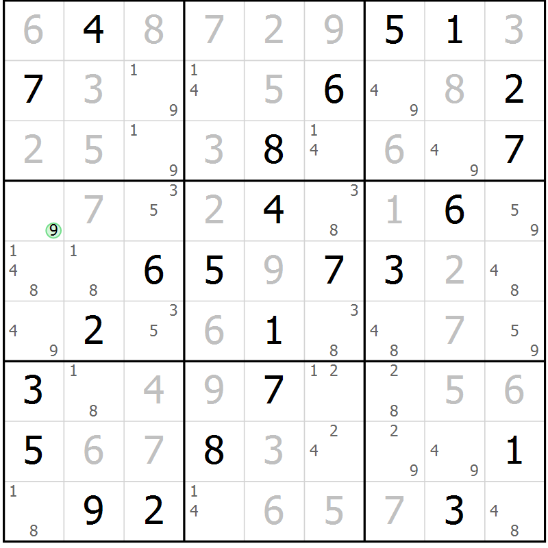 Position des candidats pour la solution de la Gr 35 page 38 du magazine de sudoku Virtuose n° 116