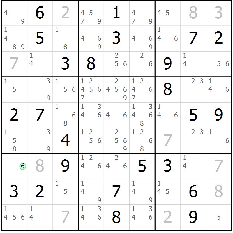 Position des candidats pour la solution de la Gr 36 page 39 du magazine de sudoku Virtuose n° 116