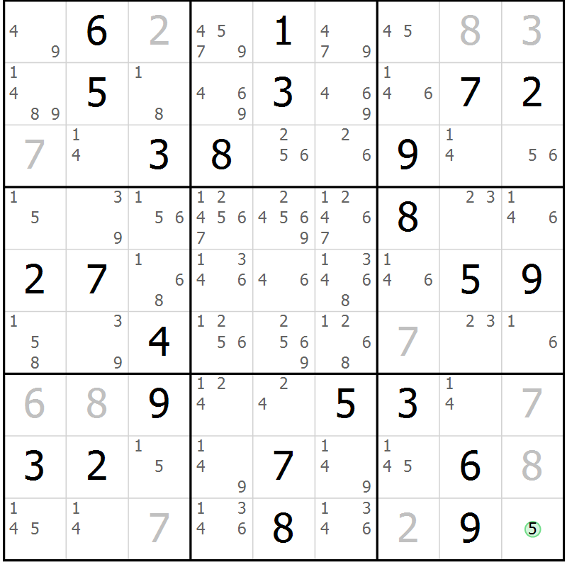 Position des candidats pour la solution de la Gr 36 page 39 du magazine de sudoku Virtuose n° 116