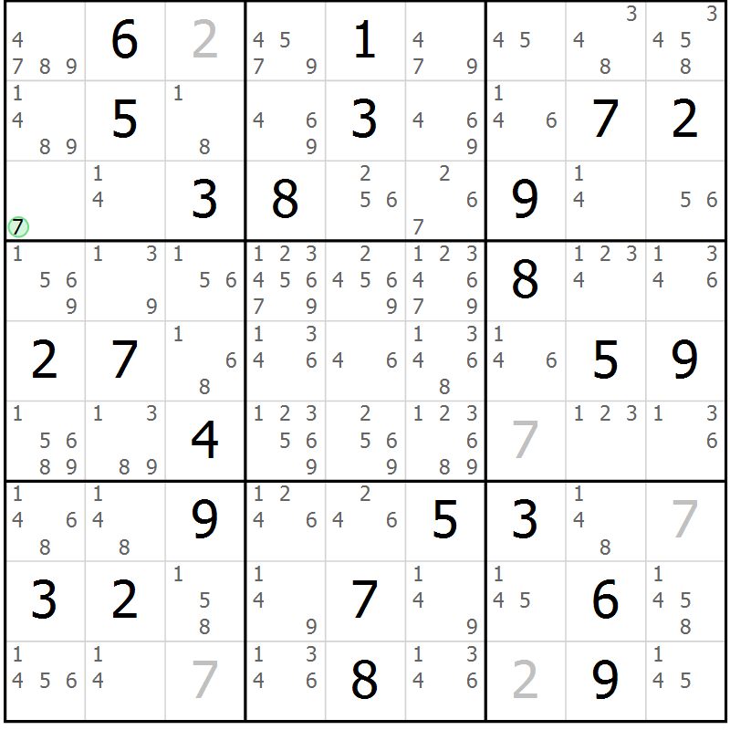 Position des candidats pour la solution de la Gr 36 page 39 du magazine de sudoku Virtuose n° 116