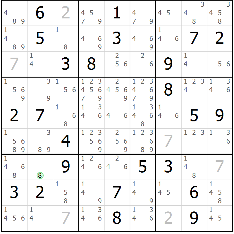 Position des candidats pour la solution de la Gr 36 page 39 du magazine de sudoku Virtuose n° 116