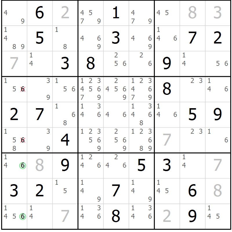 Position des candidats pour la solution de la Gr 36 page 39 du magazine de sudoku Virtuose n° 116