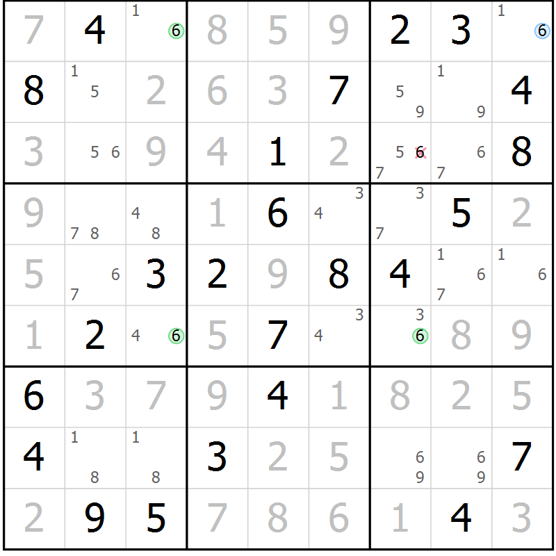 Position des candidats pour la solution de la Gr 37 page 40 du magazine de sudoku Virtuose n° 116