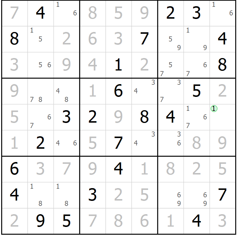 Position des candidats pour la solution de la Gr 37 page 40 du magazine de sudoku Virtuose n° 116