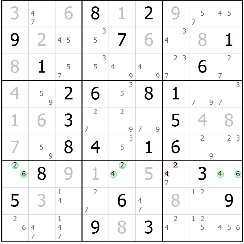 Position des candidats pour la solution de la Gr 39 page 42 du magazine de sudoku Virtuose n° 116