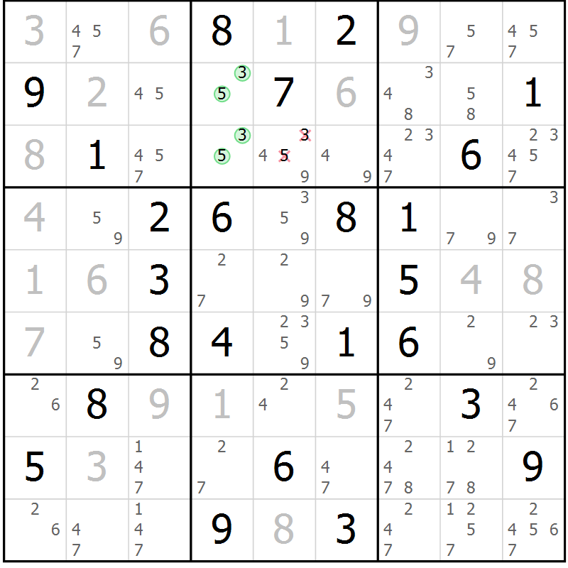 Position des candidats pour la solution de la Gr 39 page 42 du magazine de sudoku Virtuose n° 116