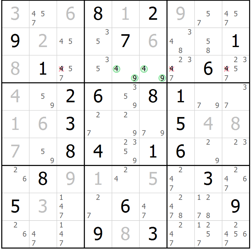 Position des candidats pour la solution de la Gr 39 page 42 du magazine de sudoku Virtuose n° 116