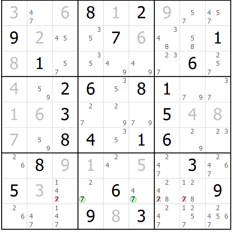 Position des candidats pour la solution de la Gr 39 page 42 du magazine de sudoku Virtuose n° 116