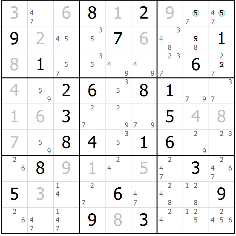Position des candidats pour la solution de la Gr 39 page 42 du magazine de sudoku Virtuose n° 116