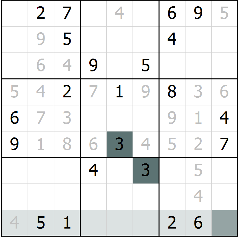 Position des candidats pour la solution de la Gr 4 page 7 du magazine de sudoku Virtuose n° 116