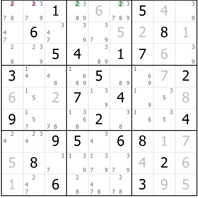 Position des candidats pour la solution de la Gr 40 page 43 du magazine de sudoku Virtuose n° 116