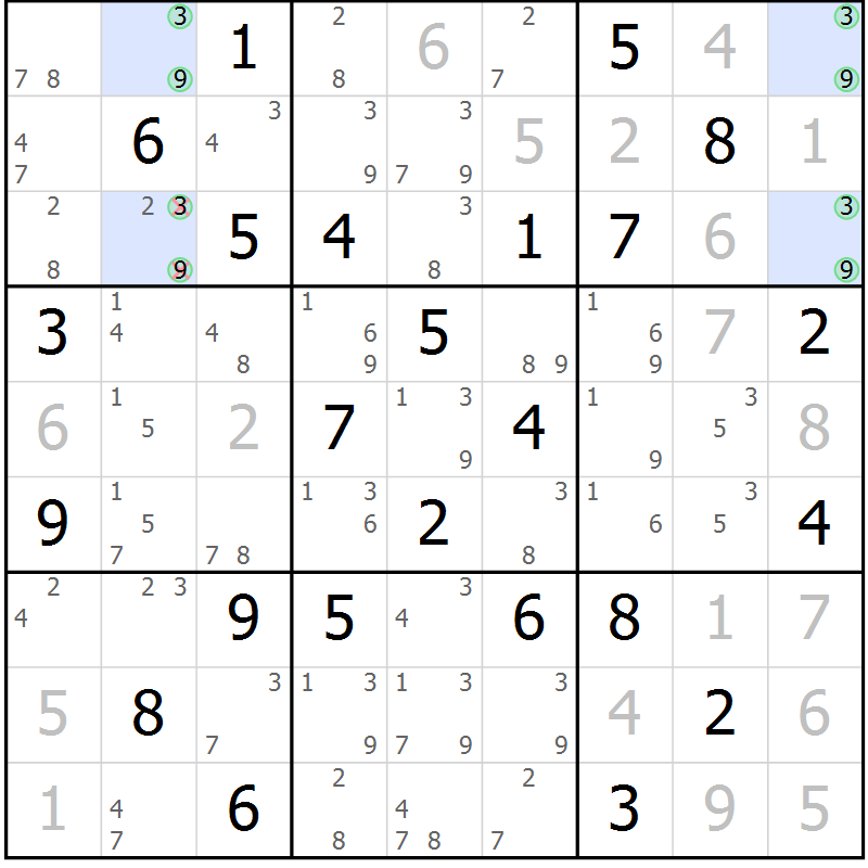 Position des candidats pour la solution de la Gr 40 page 43 du magazine de sudoku Virtuose n° 116