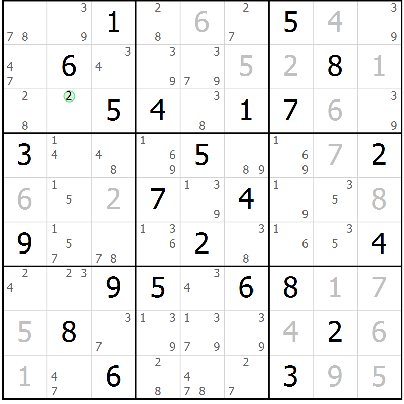 Position des candidats pour la solution de la Gr 40 page 43 du magazine de sudoku Virtuose n° 116