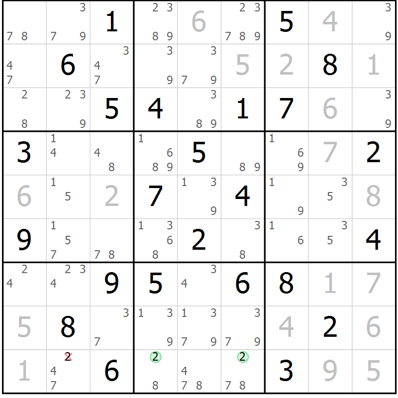 Position des candidats pour la solution de la Gr 40 page 43 du magazine de sudoku Virtuose n° 116
