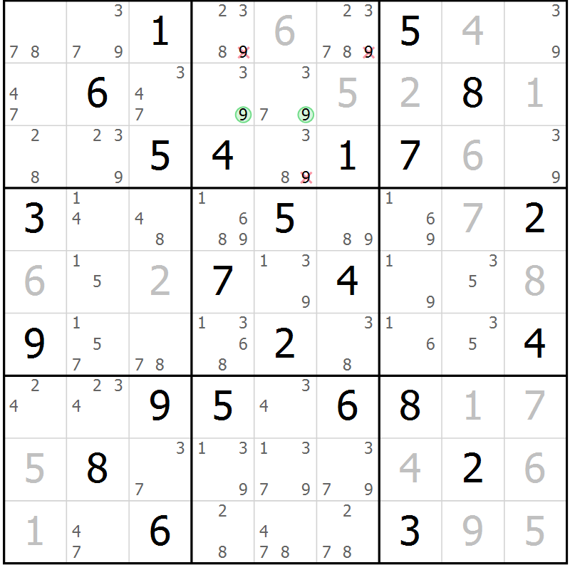 Position des candidats pour la solution de la Gr 40 page 43 du magazine de sudoku Virtuose n° 116