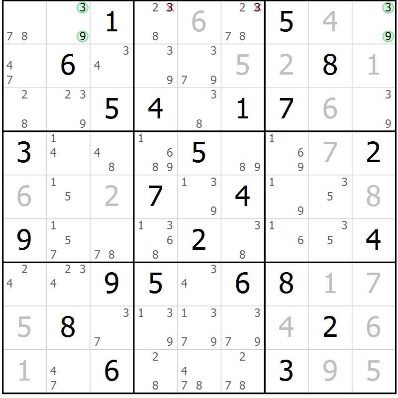 Position des candidats pour la solution de la Gr 40 page 43 du magazine de sudoku Virtuose n° 116