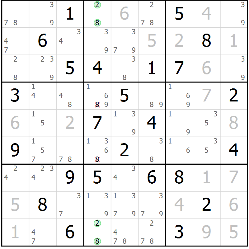 Position des candidats pour la solution de la Gr 40 page 43 du magazine de sudoku Virtuose n° 116