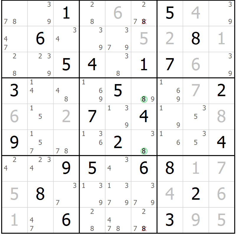 Position des candidats pour la solution de la Gr 40 page 43 du magazine de sudoku Virtuose n° 116