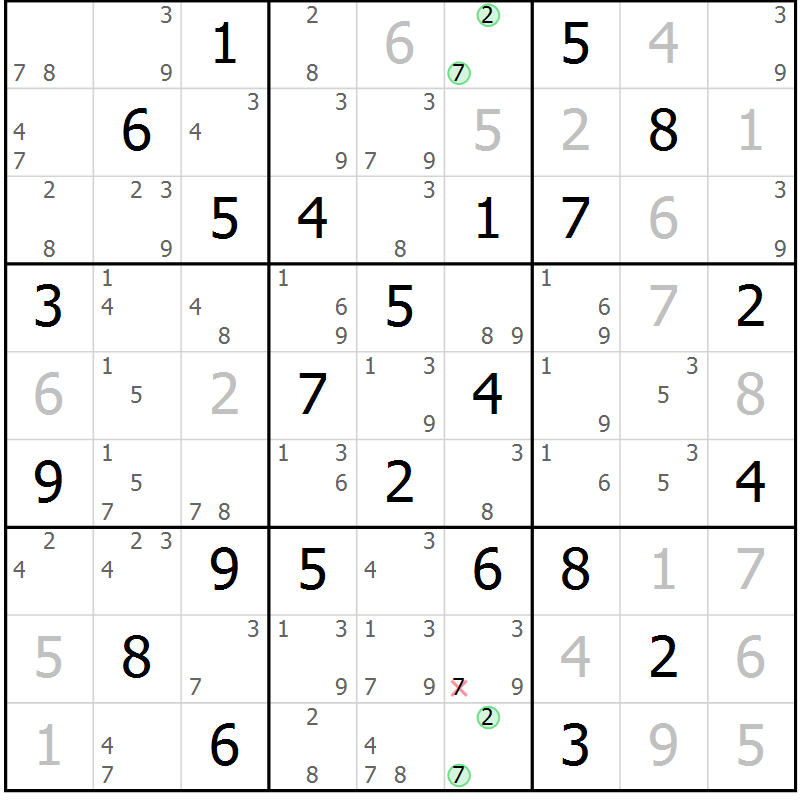 Position des candidats pour la solution de la Gr 40 page 43 du magazine de sudoku Virtuose n° 116