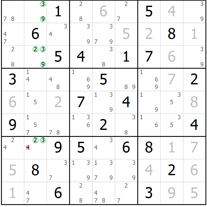 Position des candidats pour la solution de la Gr 40 page 43 du magazine de sudoku Virtuose n° 116