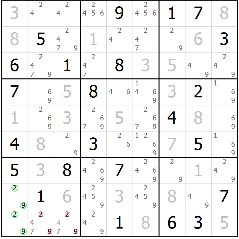 Position des candidats pour la solution de la Gr 41 page 44 du magazine de sudoku Virtuose n° 116