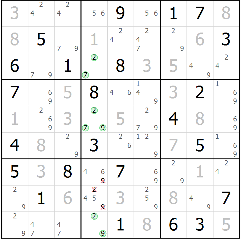 Position des candidats pour la solution de la Gr 41 page 44 du magazine de sudoku Virtuose n° 116