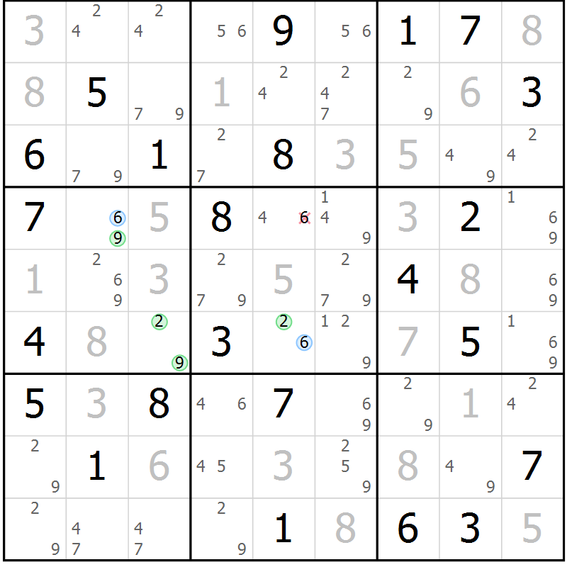 Position des candidats pour la solution de la Gr 41 page 44 du magazine de sudoku Virtuose n° 116
