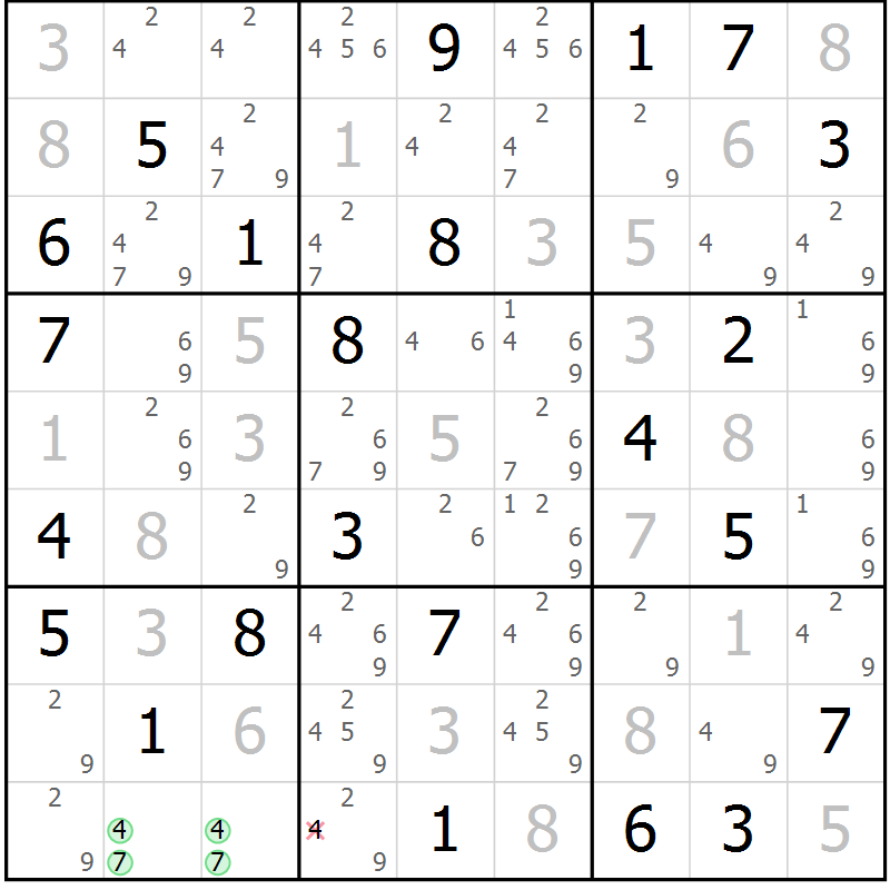 Position des candidats pour la solution de la Gr 41 page 44 du magazine de sudoku Virtuose n° 116
