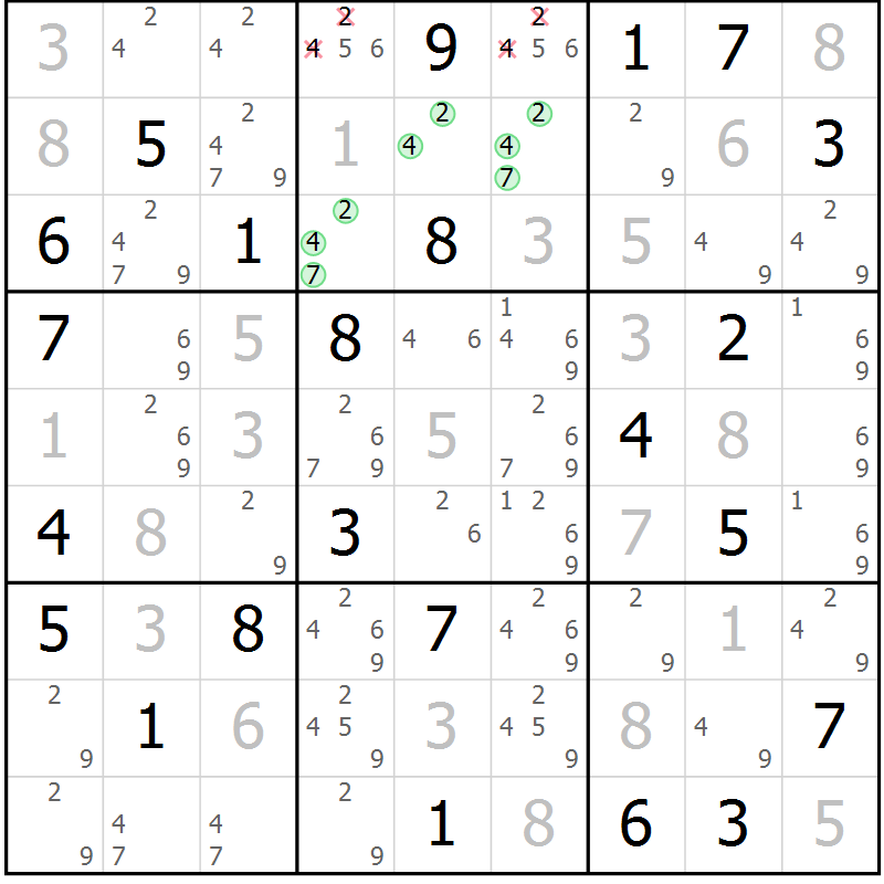 Position des candidats pour la solution de la Gr 41 page 44 du magazine de sudoku Virtuose n° 116