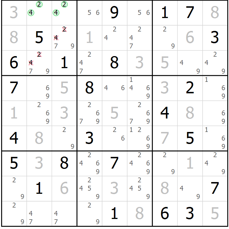 Position des candidats pour la solution de la Gr 41 page 44 du magazine de sudoku Virtuose n° 116